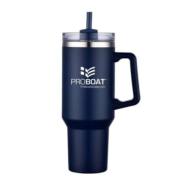 40 Oz. Stainless Steel Travel Mug with Handle and Straw - 40 Oz. Stainless Steel Travel Mug with Handle and Straw - Image 2 of 12