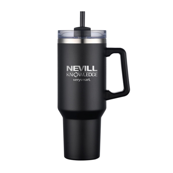 40 Oz. Stainless Steel Travel Mug with Handle and Straw - 40 Oz. Stainless Steel Travel Mug with Handle and Straw - Image 3 of 12