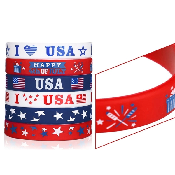 4th of July American Flag Silicone Bracelet - 4th of July American Flag Silicone Bracelet - Image 1 of 3