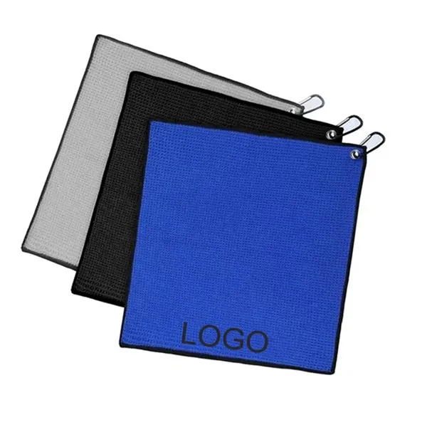 Microfiber Waffle Pattern Golf Towel with Carabiner Clip - Microfiber Waffle Pattern Golf Towel with Carabiner Clip - Image 1 of 3