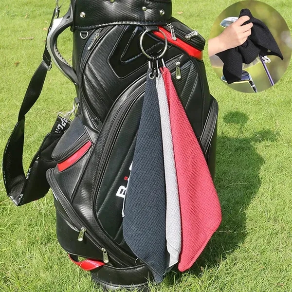 Microfiber Waffle Pattern Golf Towel with Carabiner Clip - Microfiber Waffle Pattern Golf Towel with Carabiner Clip - Image 2 of 3