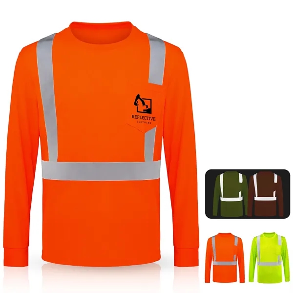 4 Oz. Class 2 Long Sleeve Hi Vis Reflective Safety T-Shirt - 4 Oz. Class 2 Long Sleeve Hi Vis Reflective Safety T-Shirt - Image 0 of 4