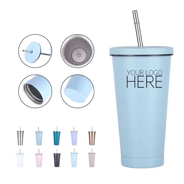 17 OZ Stainless Steel Tumbler Cup With Lid Straw - 17 OZ Stainless Steel Tumbler Cup With Lid Straw - Image 0 of 11