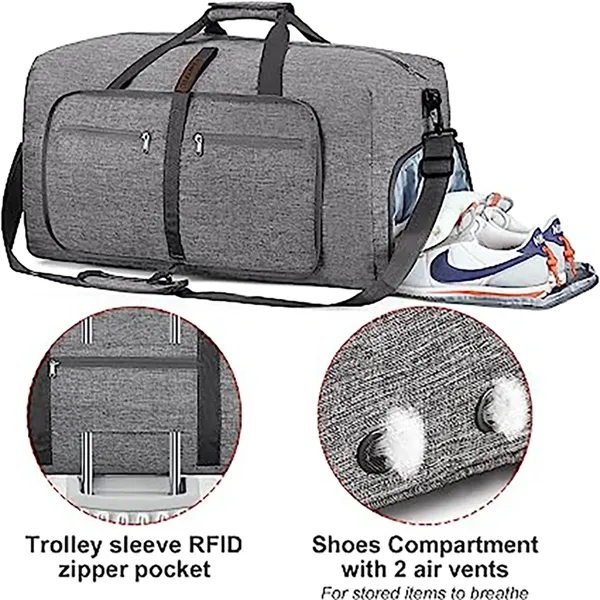 Foldable Travel Duffel Bag with Shoe Compartment - Foldable Travel Duffel Bag with Shoe Compartment - Image 5 of 9