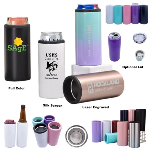 12 oz Sublimation Slim Skinny White Stainless Steel Can Cool - 12 oz Sublimation Slim Skinny White Stainless Steel Can Cool - Image 0 of 17