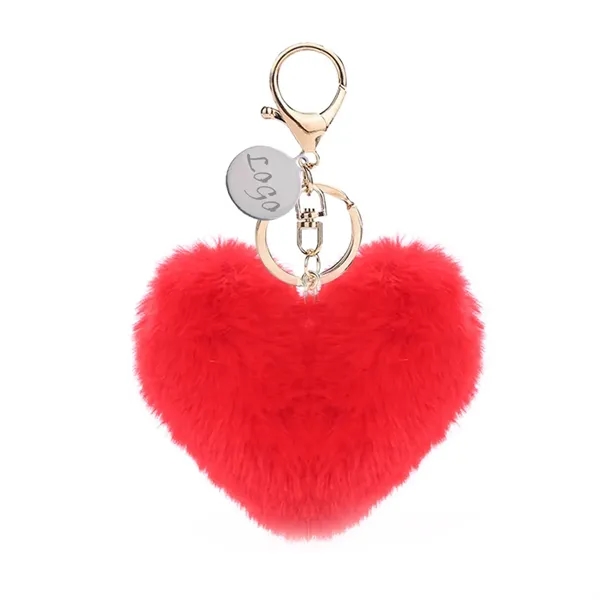 4" Fur Ball Heart Pendant Keychain - 4" Fur Ball Heart Pendant Keychain - Image 0 of 4