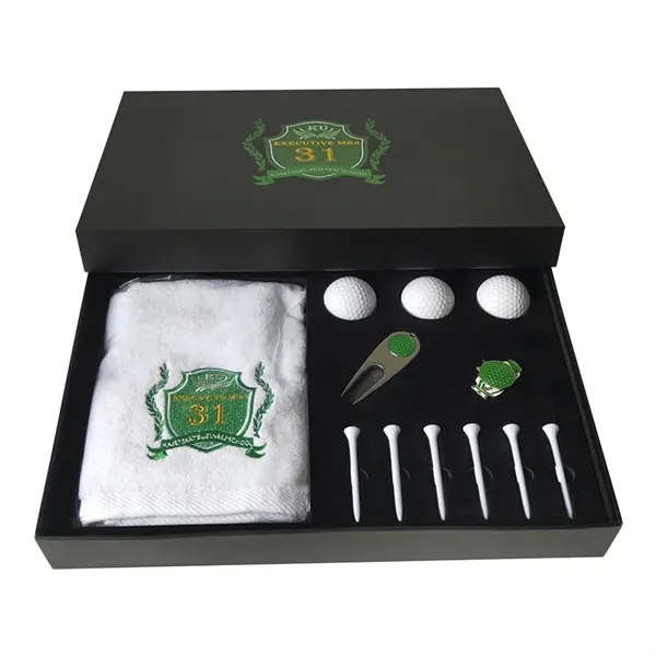 Golf Gift Sets Box with Ball/Towel/Tees/Divot Tool/Hat Clip - Golf Gift Sets Box with Ball/Towel/Tees/Divot Tool/Hat Clip - Image 1 of 2