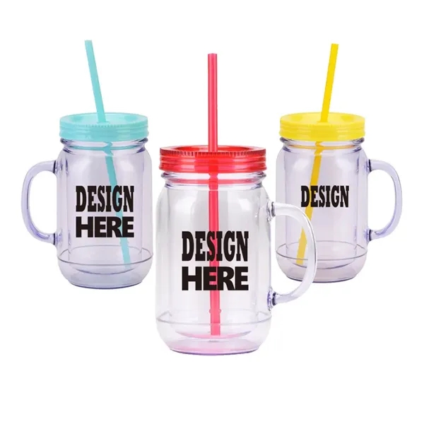 Custom 20oz Double Wall Plastic Jar Water Bottle - Custom 20oz Double Wall Plastic Jar Water Bottle - Image 0 of 2