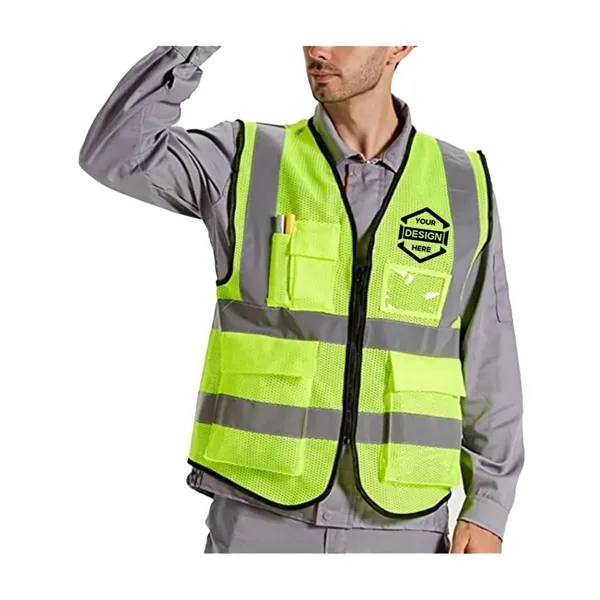 Hi Vis Class 2 Recycled Reflective Safety Vest W/ 5 Pockets - Hi Vis Class 2 Recycled Reflective Safety Vest W/ 5 Pockets - Image 3 of 7