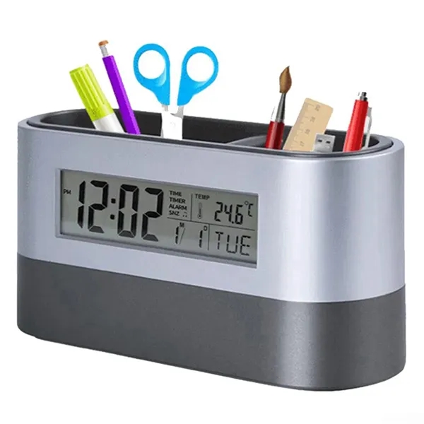 Multifunctional Pen Holder With Alarm Clock And Calendar - Multifunctional Pen Holder With Alarm Clock And Calendar - Image 5 of 10