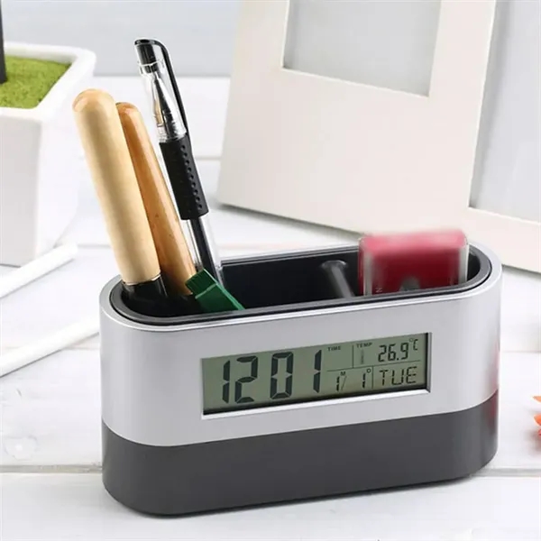 Multifunctional Pen Holder With Alarm Clock And Calendar - Multifunctional Pen Holder With Alarm Clock And Calendar - Image 6 of 10