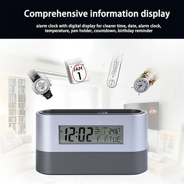 Multifunctional Pen Holder With Alarm Clock And Calendar - Multifunctional Pen Holder With Alarm Clock And Calendar - Image 7 of 10
