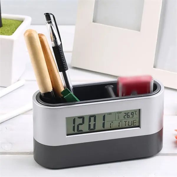 Multifunctional Pen Holder With Alarm Clock And Calendar - Multifunctional Pen Holder With Alarm Clock And Calendar - Image 9 of 10