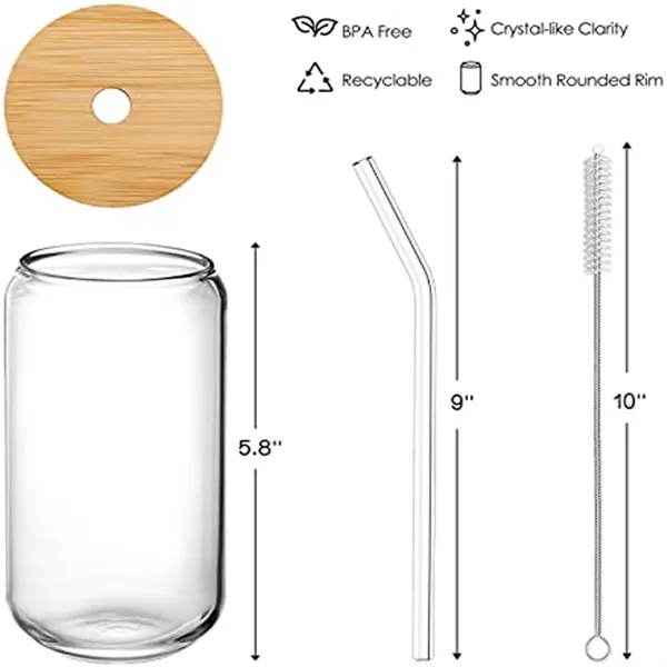 16oz Can Shaped Glass Cup with Bamboo Lid and Straw - 16oz Can Shaped Glass Cup with Bamboo Lid and Straw - Image 6 of 6