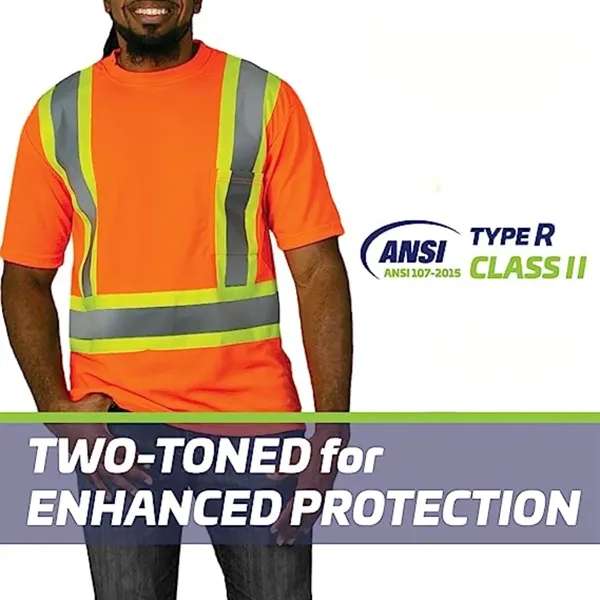 Hi Vis Reflective X-Back Class 2 Safety T-Shirt w/ Pocket - Hi Vis Reflective X-Back Class 2 Safety T-Shirt w/ Pocket - Image 0 of 6