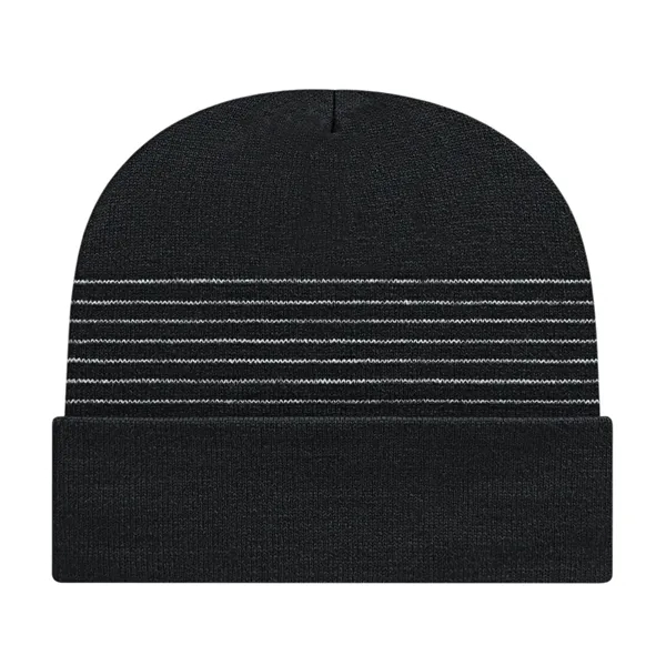 Thin Striped Knit Cap with Cuff - Thin Striped Knit Cap with Cuff - Image 4 of 5
