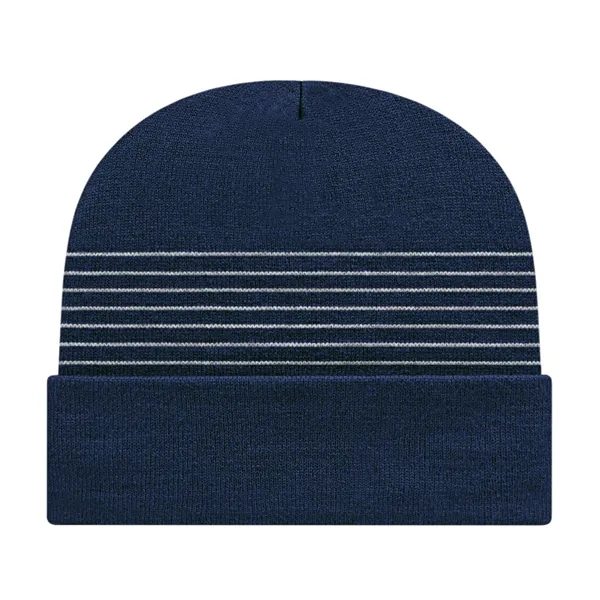 Thin Striped Knit Cap with Cuff - Thin Striped Knit Cap with Cuff - Image 1 of 5