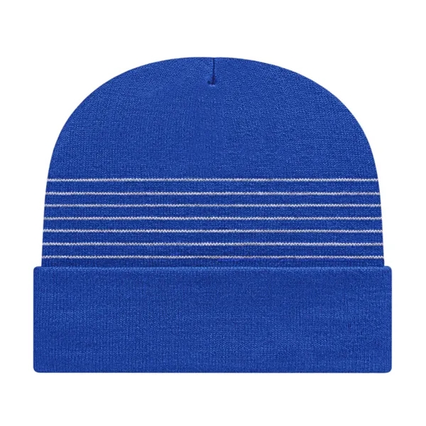 Thin Striped Knit Cap with Cuff - Thin Striped Knit Cap with Cuff - Image 3 of 5