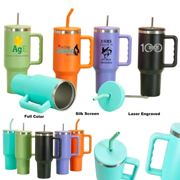 40 oz Stainless Steel Mug Tumbler With Handle And Straw - 40 oz Stainless Steel Mug Tumbler With Handle And Straw - Image 0 of 10