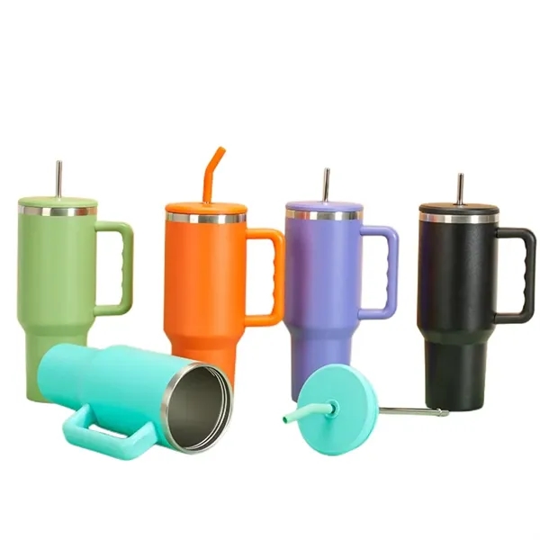 40 oz Stainless Steel Mug Tumbler With Handle And Straw - 40 oz Stainless Steel Mug Tumbler With Handle And Straw - Image 7 of 10