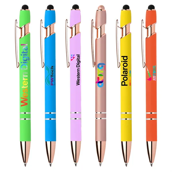 Stylus-3261 Bright Ballpoint Soft Touch Pens with Rose Gold - Stylus-3261 Bright Ballpoint Soft Touch Pens with Rose Gold - Image 0 of 14