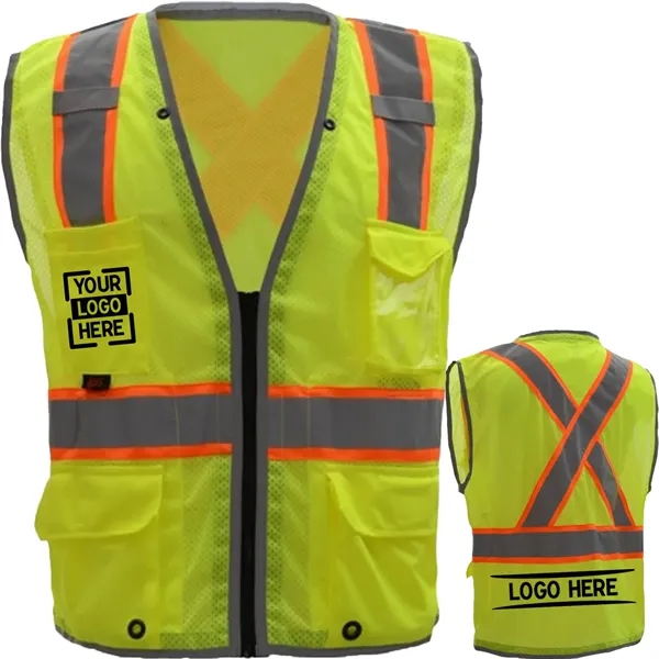 High Viz Reflective Piping-X Back Safety Mesh Zipper Vest - High Viz Reflective Piping-X Back Safety Mesh Zipper Vest - Image 1 of 7