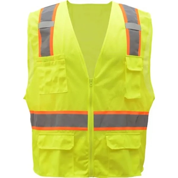 Hi-Vis Class 2 Reflective Safety Mesh Zipper Vest 6 Pockets - Hi-Vis Class 2 Reflective Safety Mesh Zipper Vest 6 Pockets - Image 1 of 4