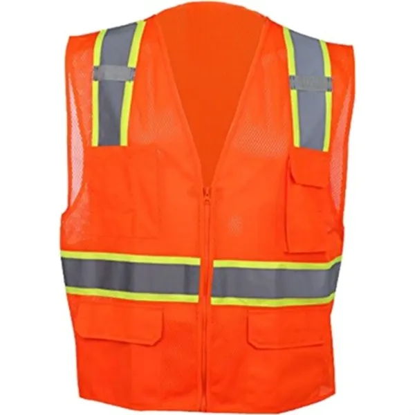 Hi-Vis Class 2 Reflective Safety Mesh Zipper Vest 6 Pockets - Hi-Vis Class 2 Reflective Safety Mesh Zipper Vest 6 Pockets - Image 3 of 4