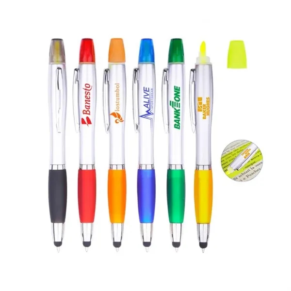 3 in 1 Stylus Ballpoint Pen Highlighter - 3 in 1 Stylus Ballpoint Pen Highlighter - Image 0 of 5