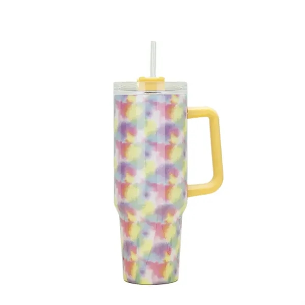40 oz Tie-Dye Tumbler With Handle Straw Lid Travel Water Cup - 40 oz Tie-Dye Tumbler With Handle Straw Lid Travel Water Cup - Image 2 of 22