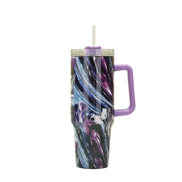 40 oz Tie-Dye Tumbler With Handle Straw Lid Travel Water Cup - 40 oz Tie-Dye Tumbler With Handle Straw Lid Travel Water Cup - Image 10 of 22
