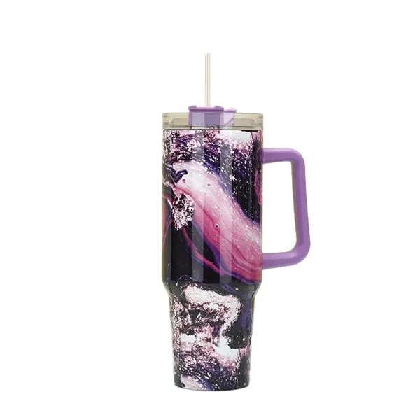 40 oz Tie-Dye Tumbler With Handle Straw Lid Travel Water Cup - 40 oz Tie-Dye Tumbler With Handle Straw Lid Travel Water Cup - Image 9 of 22