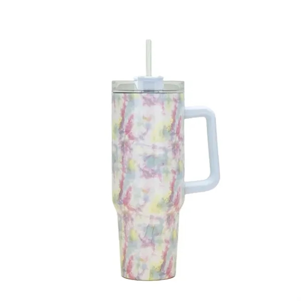 40 oz Tie-Dye Tumbler With Handle Straw Lid Travel Water Cup - 40 oz Tie-Dye Tumbler With Handle Straw Lid Travel Water Cup - Image 7 of 22