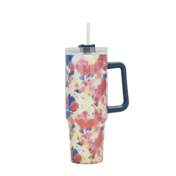 40 oz Tie-Dye Tumbler With Handle Straw Lid Travel Water Cup - 40 oz Tie-Dye Tumbler With Handle Straw Lid Travel Water Cup - Image 5 of 22