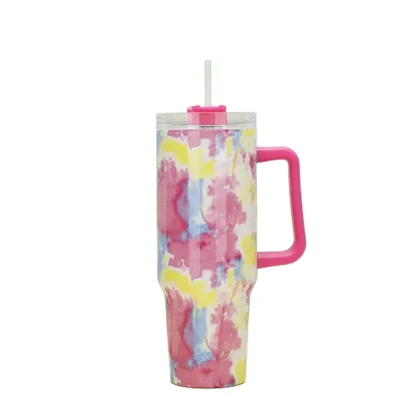 40 oz Tie-Dye Tumbler With Handle Straw Lid Travel Water Cup - 40 oz Tie-Dye Tumbler With Handle Straw Lid Travel Water Cup - Image 3 of 22