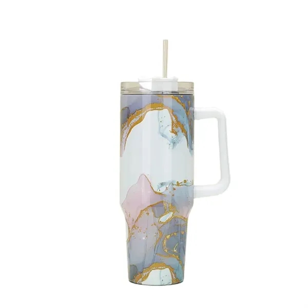 40 oz Tie-Dye Tumbler With Handle Straw Lid Travel Water Cup - 40 oz Tie-Dye Tumbler With Handle Straw Lid Travel Water Cup - Image 11 of 22