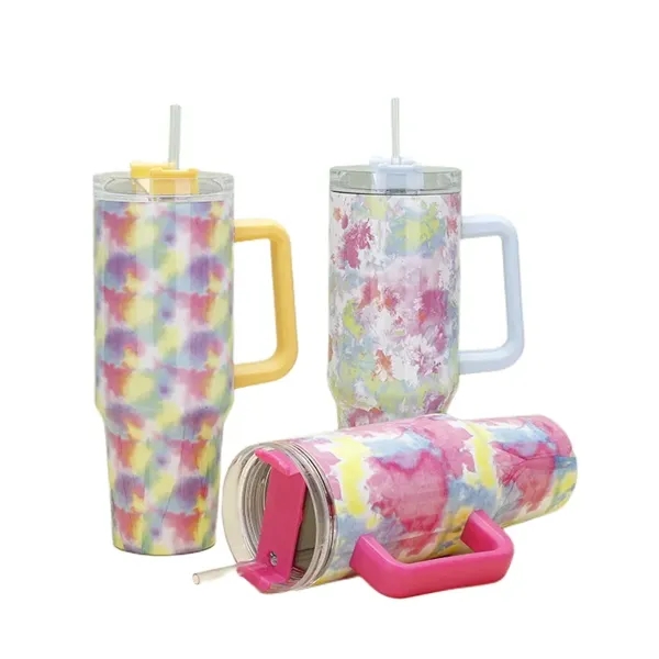 40 oz Tie-Dye Tumbler With Handle Straw Lid Travel Water Cup - 40 oz Tie-Dye Tumbler With Handle Straw Lid Travel Water Cup - Image 14 of 22