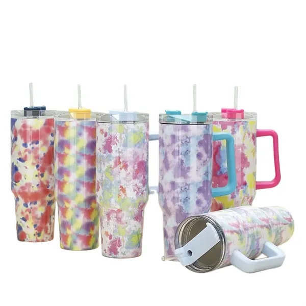 40 oz Tie-Dye Tumbler With Handle Straw Lid Travel Water Cup - 40 oz Tie-Dye Tumbler With Handle Straw Lid Travel Water Cup - Image 16 of 22