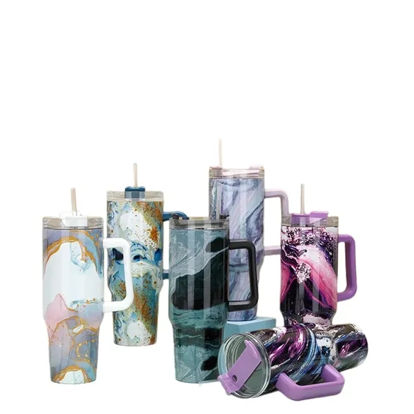 40 oz Tie-Dye Tumbler With Handle Straw Lid Travel Water Cup - 40 oz Tie-Dye Tumbler With Handle Straw Lid Travel Water Cup - Image 17 of 22