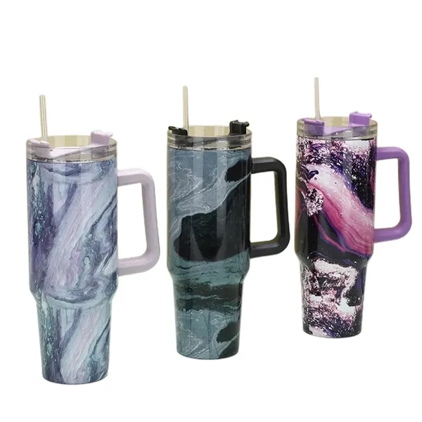 40 oz Tie-Dye Tumbler With Handle Straw Lid Travel Water Cup - 40 oz Tie-Dye Tumbler With Handle Straw Lid Travel Water Cup - Image 18 of 22