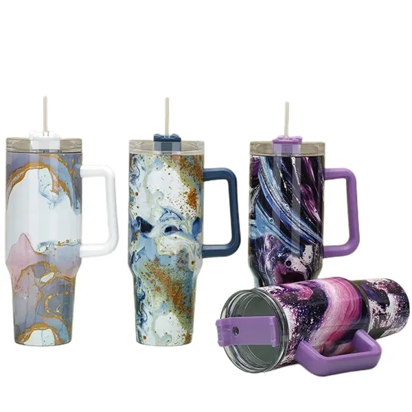 40 oz Tie-Dye Tumbler With Handle Straw Lid Travel Water Cup - 40 oz Tie-Dye Tumbler With Handle Straw Lid Travel Water Cup - Image 19 of 22