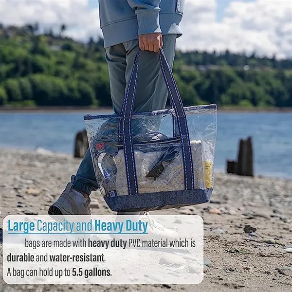 Custom Waterproof PVC Clear Beach Travel Zipper Tote Bag - Custom Waterproof PVC Clear Beach Travel Zipper Tote Bag - Image 4 of 6