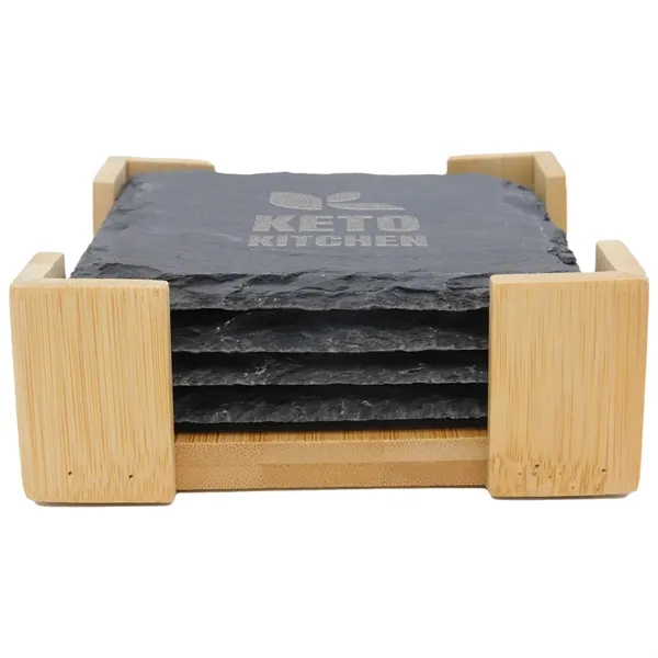 Square Slate Coaster In Bamboo Stand - 4 Pc. - Square Slate Coaster In Bamboo Stand - 4 Pc. - Image 1 of 1