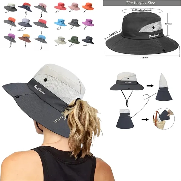 Outdoor Wide-Brim Foldable Sun Hat with Ponytail-Hole - Outdoor Wide-Brim Foldable Sun Hat with Ponytail-Hole - Image 0 of 3