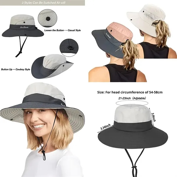 Outdoor Wide-Brim Foldable Sun Hat with Ponytail-Hole - Outdoor Wide-Brim Foldable Sun Hat with Ponytail-Hole - Image 1 of 3