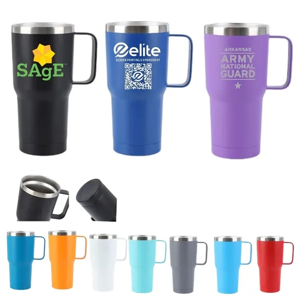20 oz Double Wall Insulated Travel Mug Tumbler with Handle - 20 oz Double Wall Insulated Travel Mug Tumbler with Handle - Image 0 of 12