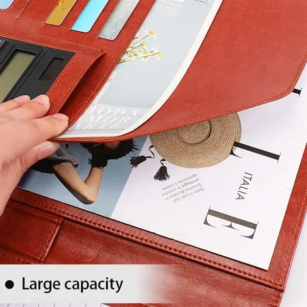 A4 PU Leather Portfolio Folder With Notepad And Calculator - A4 PU Leather Portfolio Folder With Notepad And Calculator - Image 2 of 4