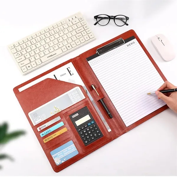 A4 PU Leather Portfolio Folder With Notepad And Calculator - A4 PU Leather Portfolio Folder With Notepad And Calculator - Image 3 of 4