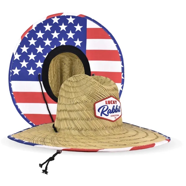 USA American Flag Straw Hat with Custom Patch - Domestic - USA American Flag Straw Hat with Custom Patch - Domestic - Image 1 of 10