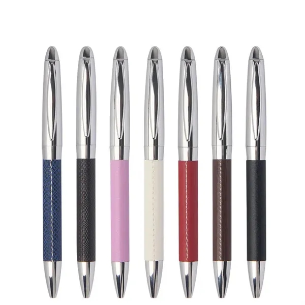 Twist Action Leather Metal Ballpoint Pen - Twist Action Leather Metal Ballpoint Pen - Image 0 of 1